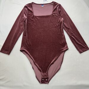 NWT Old Navy Women's XXL Dark Pink Velour Square Neck Long Sleeve Bodysuit